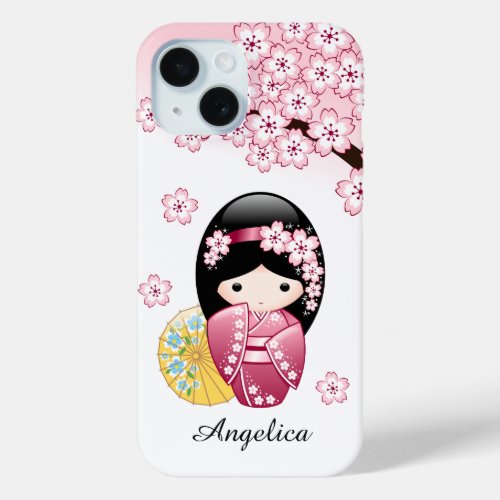 Spring Kokeshi Doll _ Cute Japanese Geisha Girl iPhone 15 Case