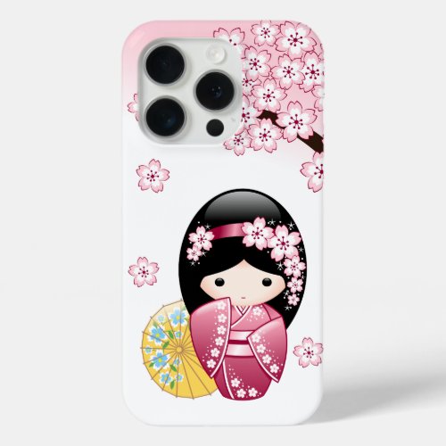 Spring Kokeshi Doll _ Cute Japanese Geisha Girl iPhone 15 Pro Case