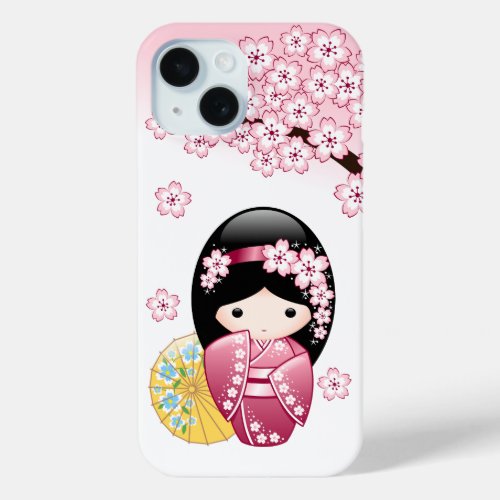 Spring Kokeshi Doll _ Cute Japanese Geisha Girl iPhone 15 Case