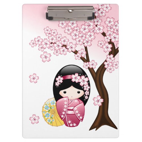 Spring Kokeshi Doll _ Cute Japanese Geisha Girl Clipboard