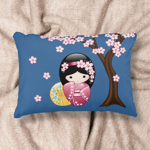 Spring Kokeshi Doll - Cute Japanese Geisha Girl Decorative Pillow