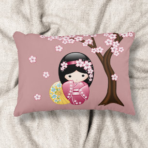 Spring Kokeshi Doll - Cute Japanese Geisha Girl Decorative Pillow