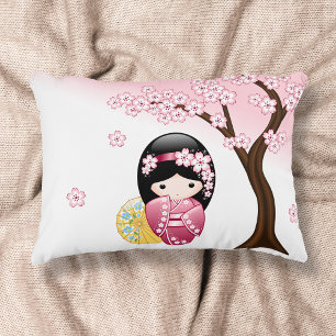 Spring Kokeshi Doll - Cute Japanese Geisha Girl Decorative Pillow