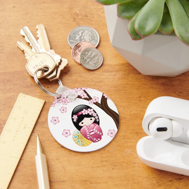 Spring Kokeshi Doll - Cute Japanese Geisha Girl Keychain (Desk)