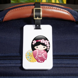 Spring Kokeshi Doll - Cute Japanese Geisha Girl Luggage Tag