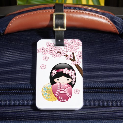 Spring Kokeshi Doll _ Cute Japanese Geisha Girl Luggage Tag