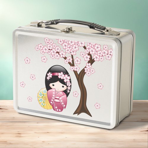 Spring Kokeshi Doll _ Cute Japanese Geisha Girl Metal Lunch Box