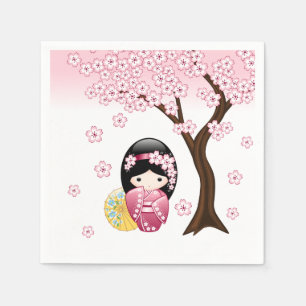 Spring Kokeshi Doll - Cute Japanese Geisha Girl Napkins