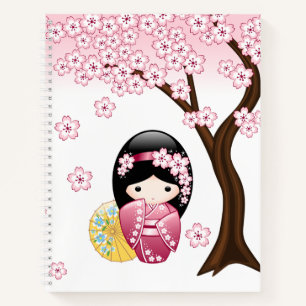 Spring Kokeshi Doll - Cute Japanese Geisha Girl Notebook