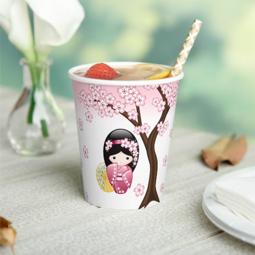 Spring Kokeshi Doll _ Cute Japanese Geisha Girl Paper Cups