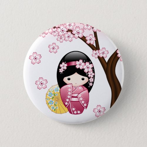 Spring Kokeshi Doll _ Cute Japanese Geisha Girl Pinback Button