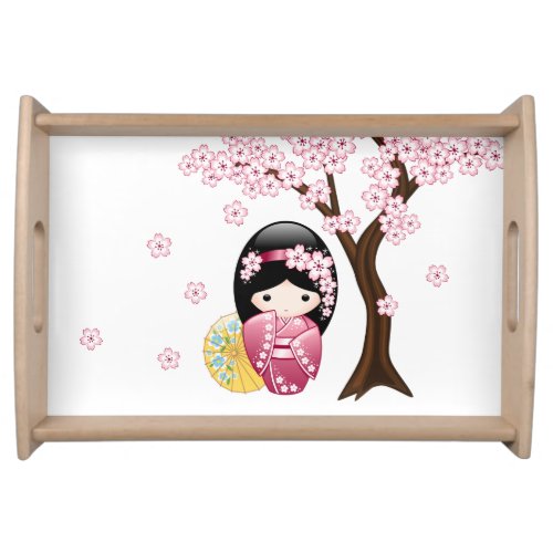 Spring Kokeshi Doll _ Cute Japanese Geisha Girl Serving Tray