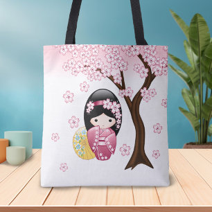 Spring Kokeshi Doll - Cute Japanese Geisha Girl Tote Bag