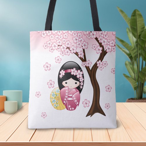 Spring Kokeshi Doll _ Cute Japanese Geisha Girl Tote Bag