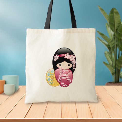 Spring Kokeshi Doll _ Cute Japanese Geisha Girl Tote Bag