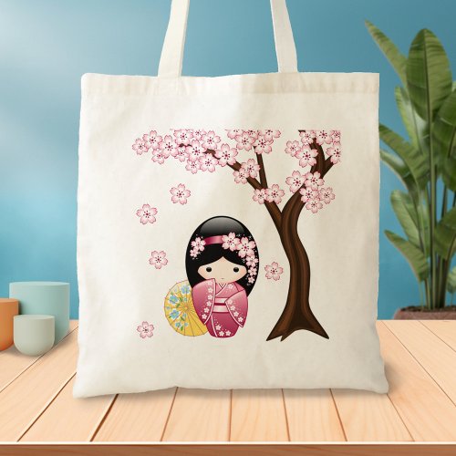 Spring Kokeshi Doll _ Cute Japanese Geisha Girl Tote Bag