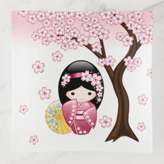Spring Kokeshi Doll - Cute Japanese Geisha Girl Trinket Tray