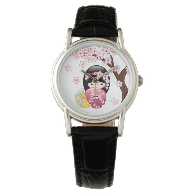 Spring Kokeshi Doll - Cute Japanese Geisha Girl Watch (Front)