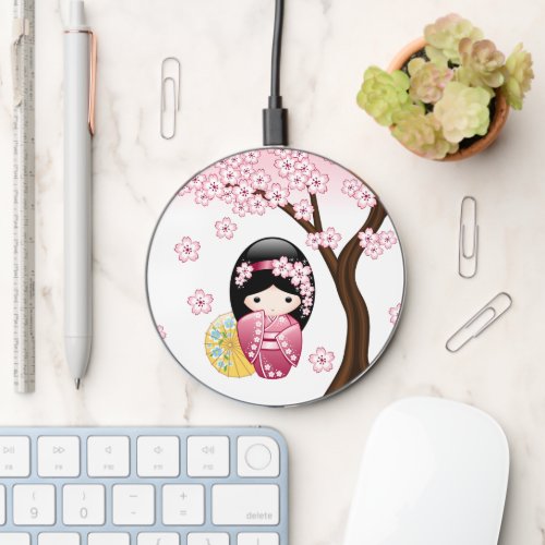 Spring Kokeshi Doll _ Cute Japanese Geisha Girl Wireless Charger