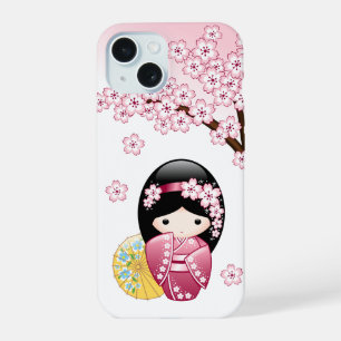 Spring Kokeshi Doll - Cute Japanese Geisha iPhone 15 Case