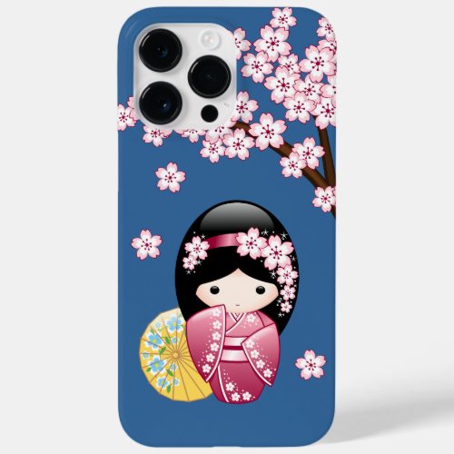 Spring Kokeshi Doll _ Cute Japanese Geisha on Blue Case_Mate iPhone 14 Pro Max Case