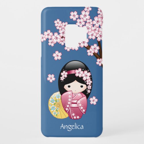 Spring Kokeshi Doll _ Cute Japanese Geisha on Blue Case_Mate Samsung Galaxy S9 Case