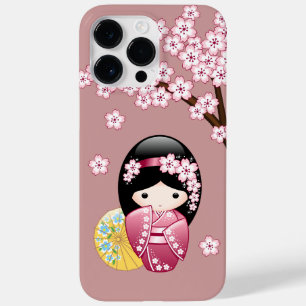 Spring Kokeshi Doll - Cute Japanese Geisha on Pink Case-Mate iPhone 14 Pro Max Case