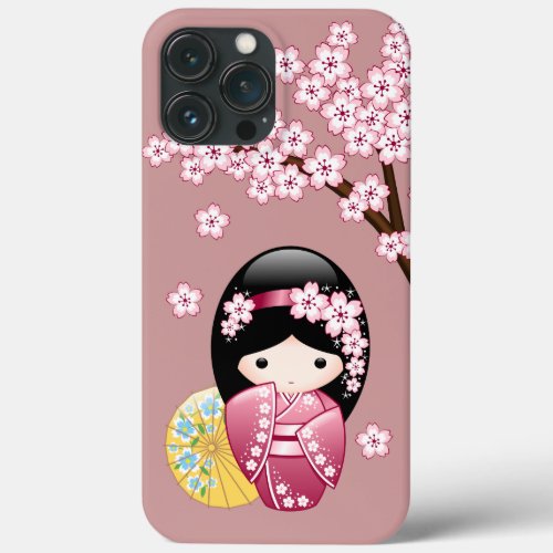 Spring Kokeshi Doll _ Cute Japanese Geisha on Pink iPhone 13 Pro Max Case