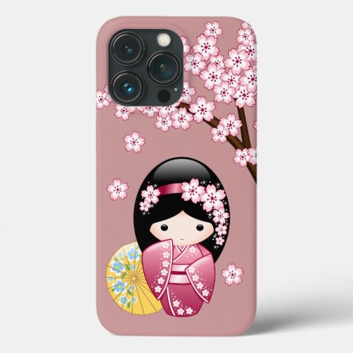 Spring Kokeshi Doll _ Cute Japanese Geisha on Pink iPhone 13 Pro Case