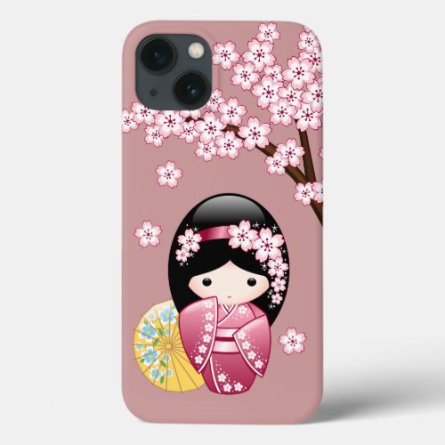 Spring Kokeshi Doll _ Cute Japanese Geisha on Pink iPhone 13 Case