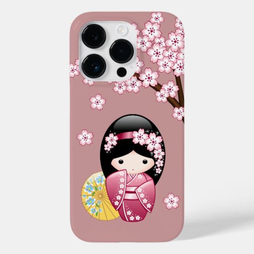 Spring Kokeshi Doll _ Cute Japanese Geisha on Pink Case_Mate iPhone 14 Pro Case
