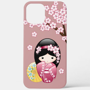Spring Kokeshi Doll - Cute Japanese Geisha on Pink iPhone 12 Pro Max Case