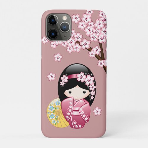 Spring Kokeshi Doll _ Cute Japanese Geisha on Pink iPhone 11 Pro Case