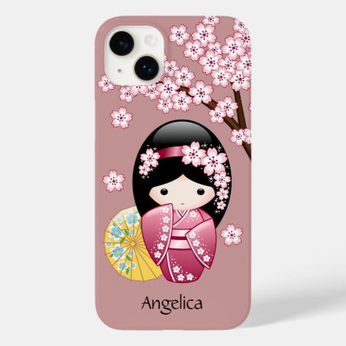 Spring Kokeshi Doll _ Cute Japanese Geisha on Pink Case_Mate iPhone 14 Plus Case