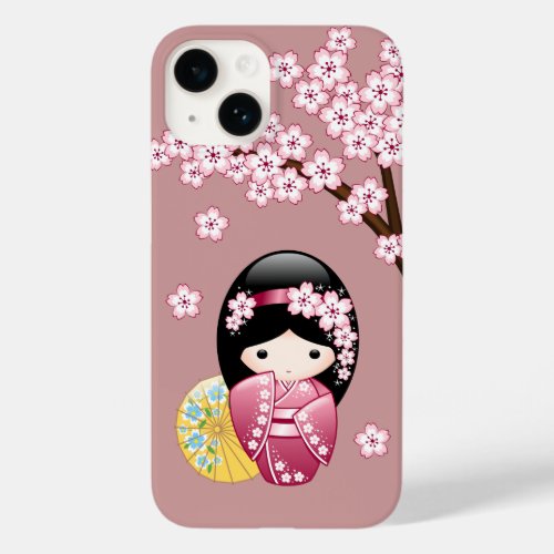 Spring Kokeshi Doll _ Cute Japanese Geisha on Pink Case_Mate iPhone 14 Case