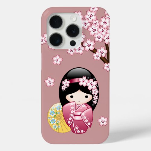 Spring Kokeshi Doll _ Cute Japanese Geisha on Pink iPhone 15 Pro Case