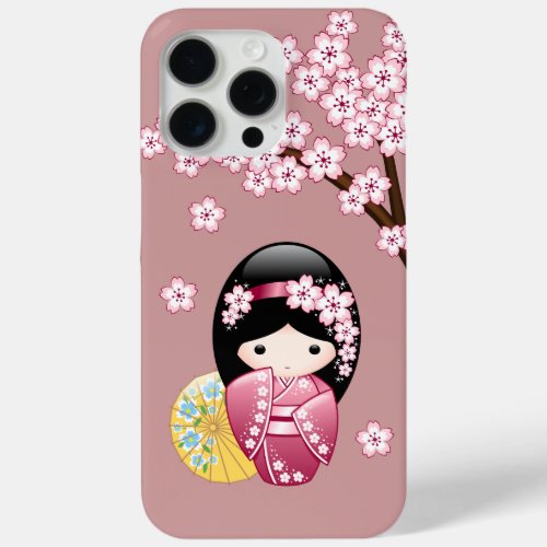 Spring Kokeshi Doll _ Cute Japanese Geisha on Pink iPhone 15 Pro Max Case