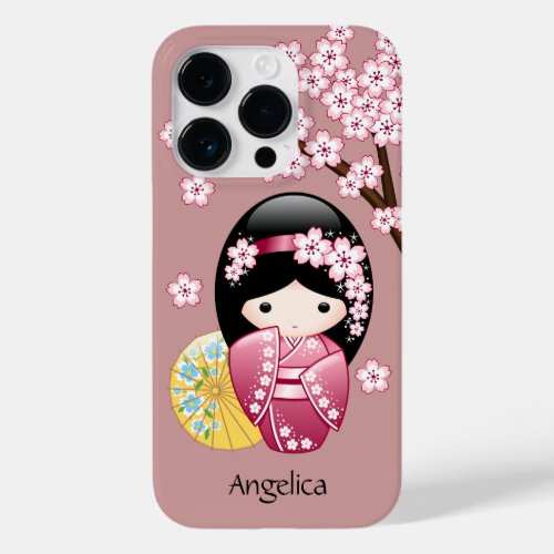 Spring Kokeshi Doll _ Cute Japanese Geisha on Pink Case_Mate iPhone 14 Pro Case