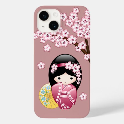 Spring Kokeshi Doll _ Cute Japanese Geisha on Pink Case_Mate iPhone 14 Case