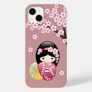Spring Kokeshi Doll - Cute Japanese Geisha on Pink Case-Mate iPhone 14 Plus Case