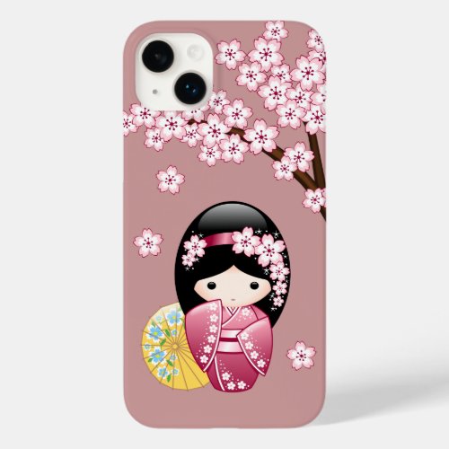 Spring Kokeshi Doll _ Cute Japanese Geisha on Pink Case_Mate iPhone 14 Plus Case