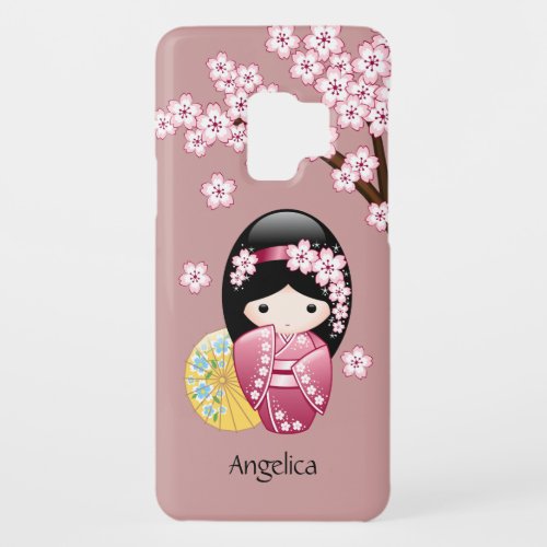 Spring Kokeshi Doll _ Cute Japanese Geisha on Pink Case_Mate Samsung Galaxy S9 Case