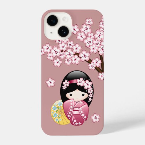 Spring Kokeshi Doll _ Cute Japanese Geisha on Pink iPhone 14 Case