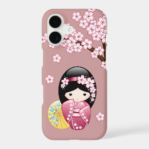 Spring Kokeshi Doll - Cute Japanese Geisha on Pink iPhone 17 Case