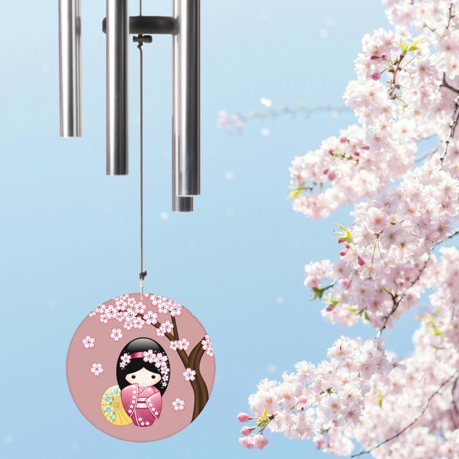 Spring Kokeshi Doll Cute Japanese Geisha on Pink Wind Chime (Creator Uploaded)