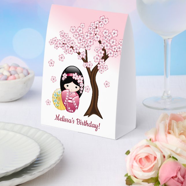 Spring Kokeshi Doll Cute Japanese Geisha Paper Table Tent (Insitu(Wedding))