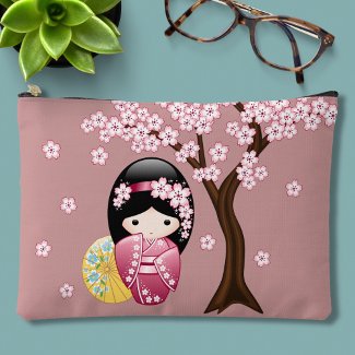 Spring Kokeshi Doll - Cute Japanese Geisha Pink