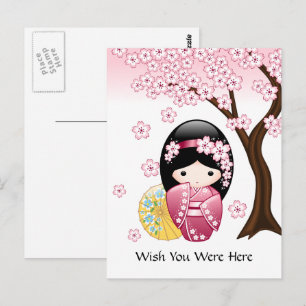 Spring Kokeshi Doll - Japanese Geisha Wish Postcard
