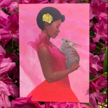 "Spring Lady with Rabbit." Greeting Card