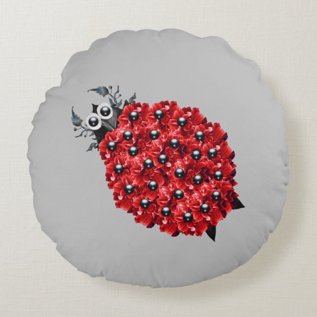 Spring Ladybug Round Pillow (Front)